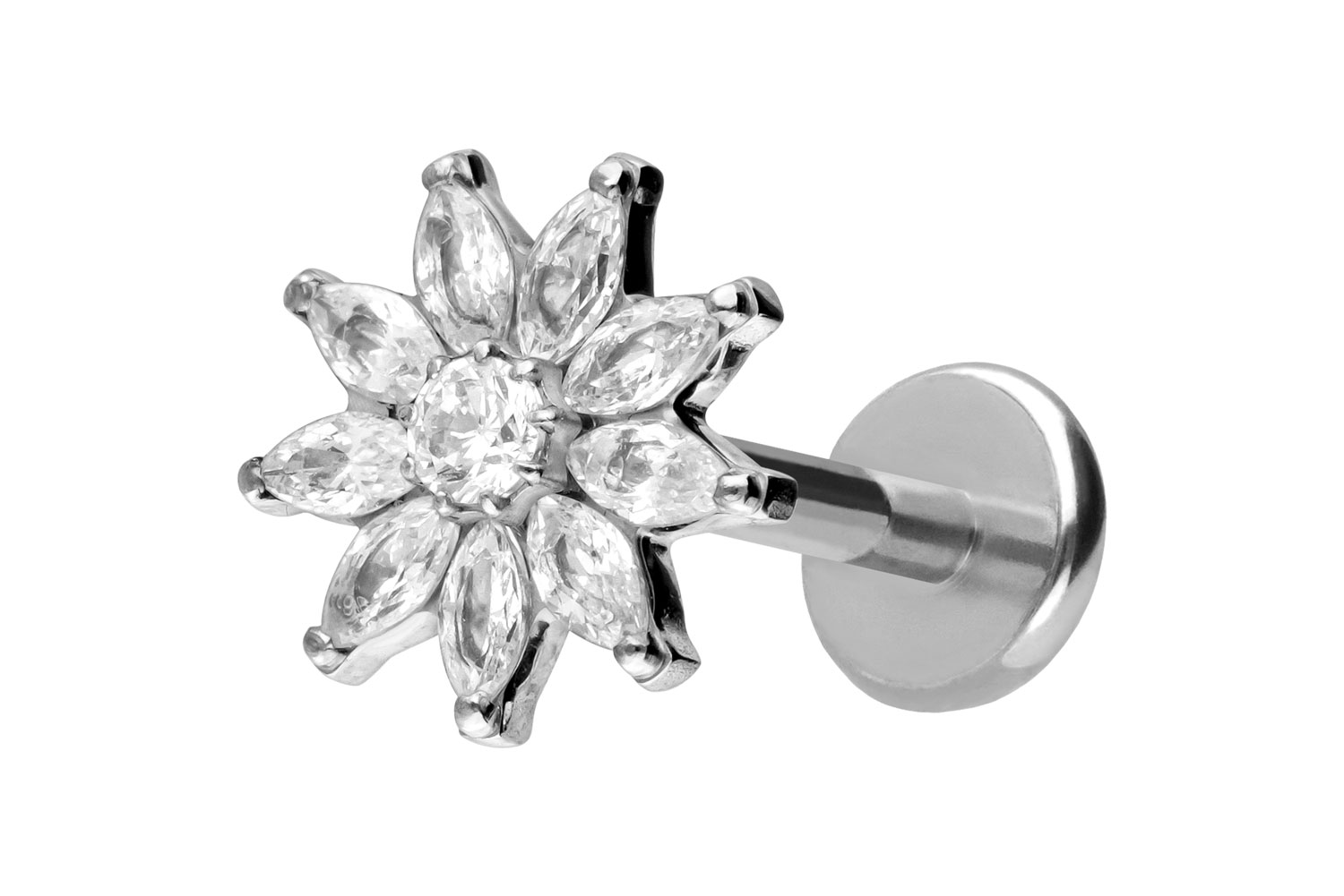 Titan Labret Piercing mit Push Fit KRISTALLBLUME